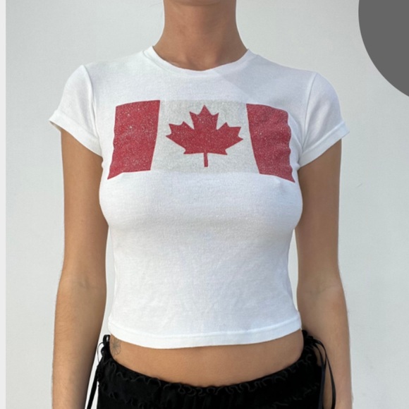 White and Red Women's Crop Top - Picture 1 of 1